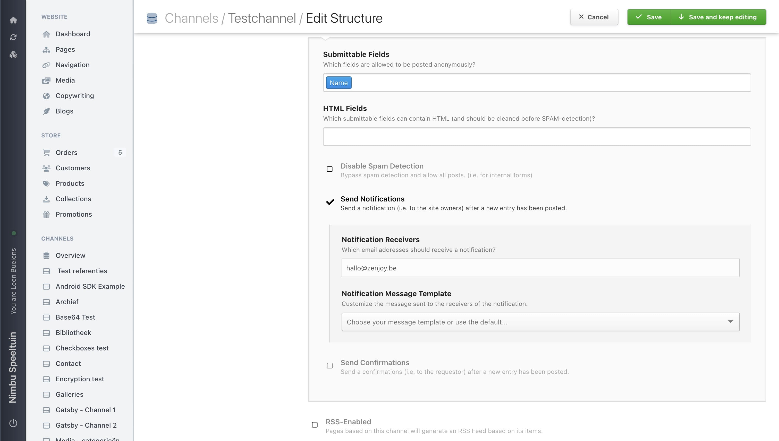 Scroll down to the notifications section and edit the receivers.
