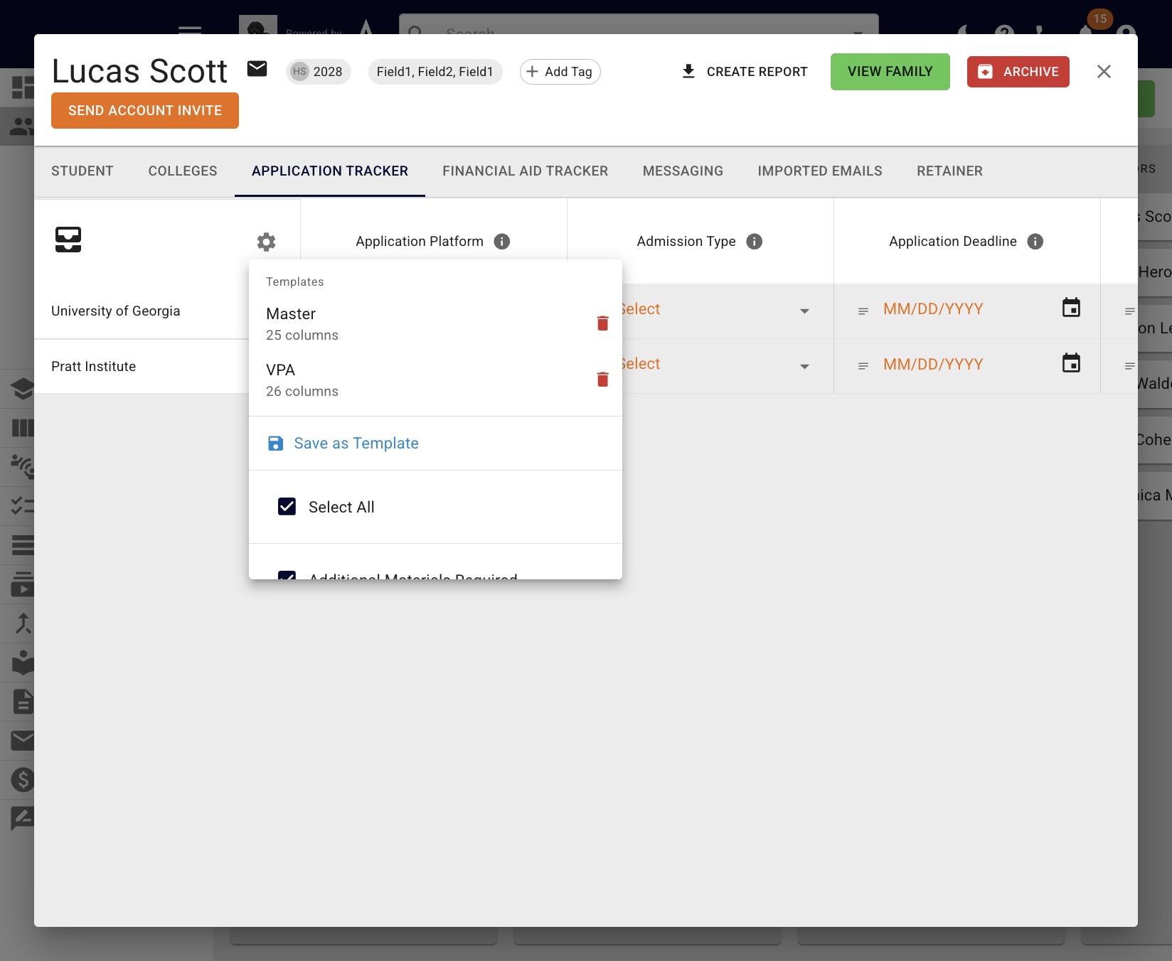 Going forward, you will see the templates listed at the top of the drop down when you click the gear icon. 