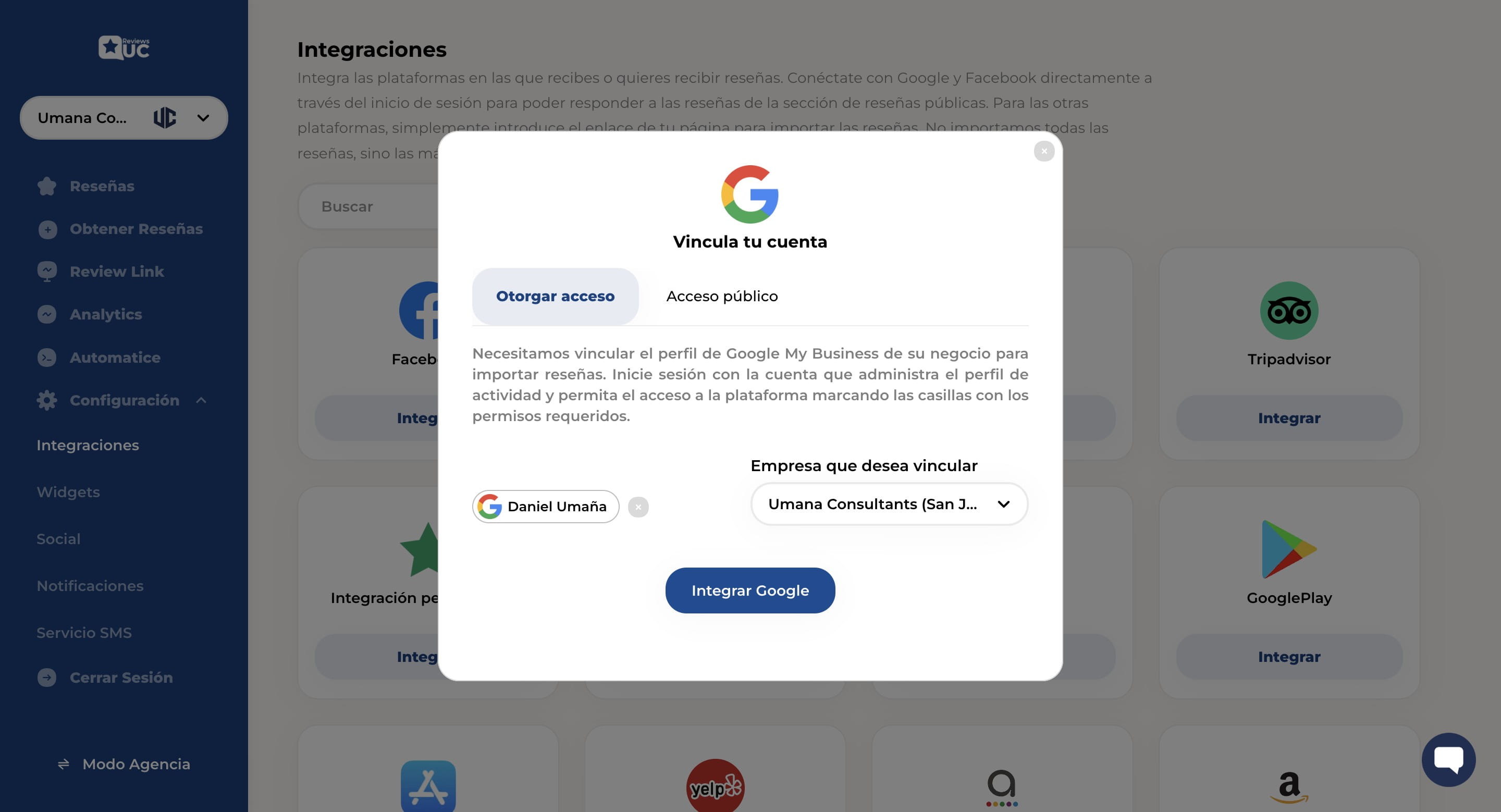 Le damos click a "Integrar"