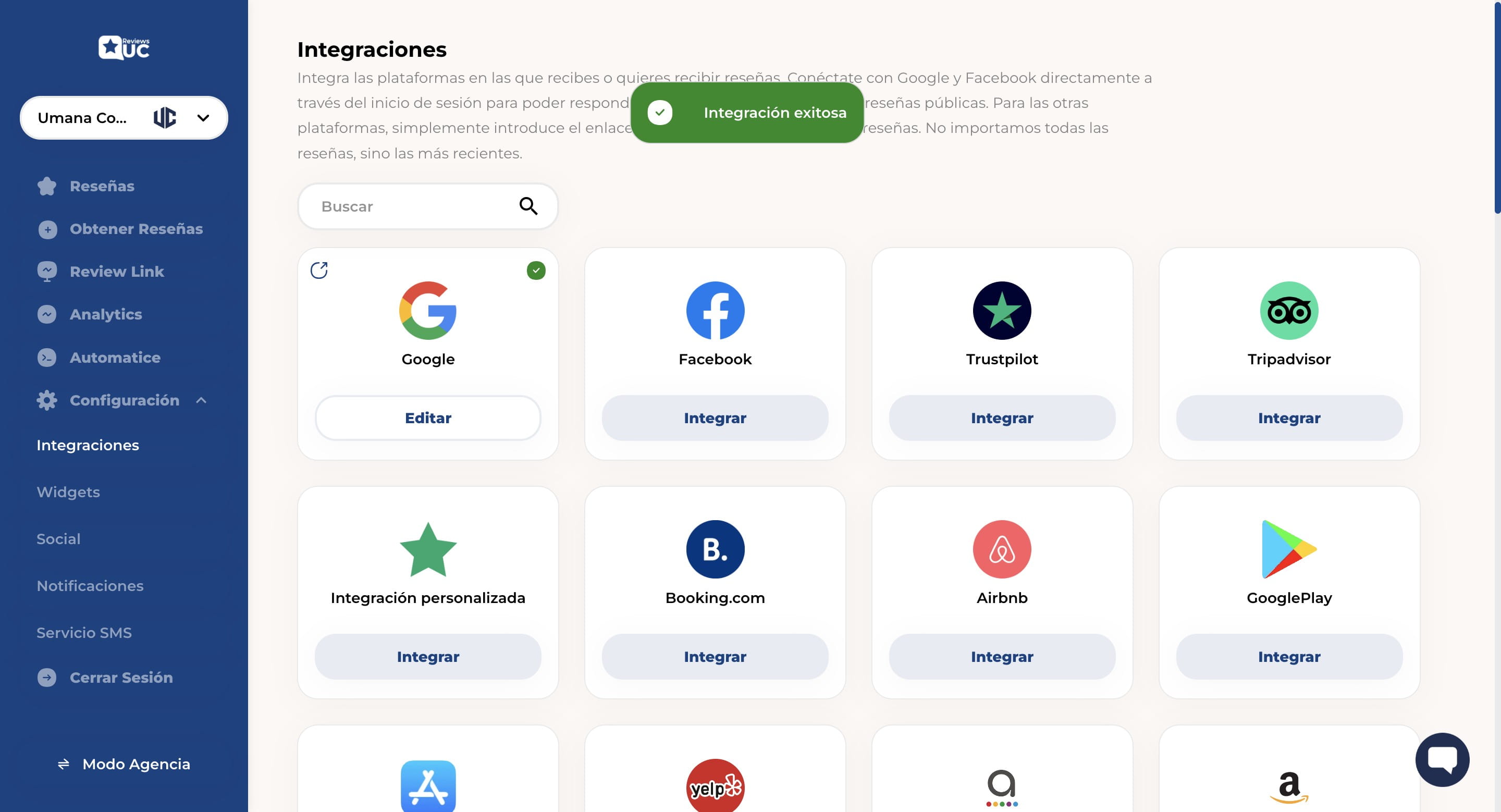 ahora vamos a "reseñas" para asegurarnos que este bien integrado