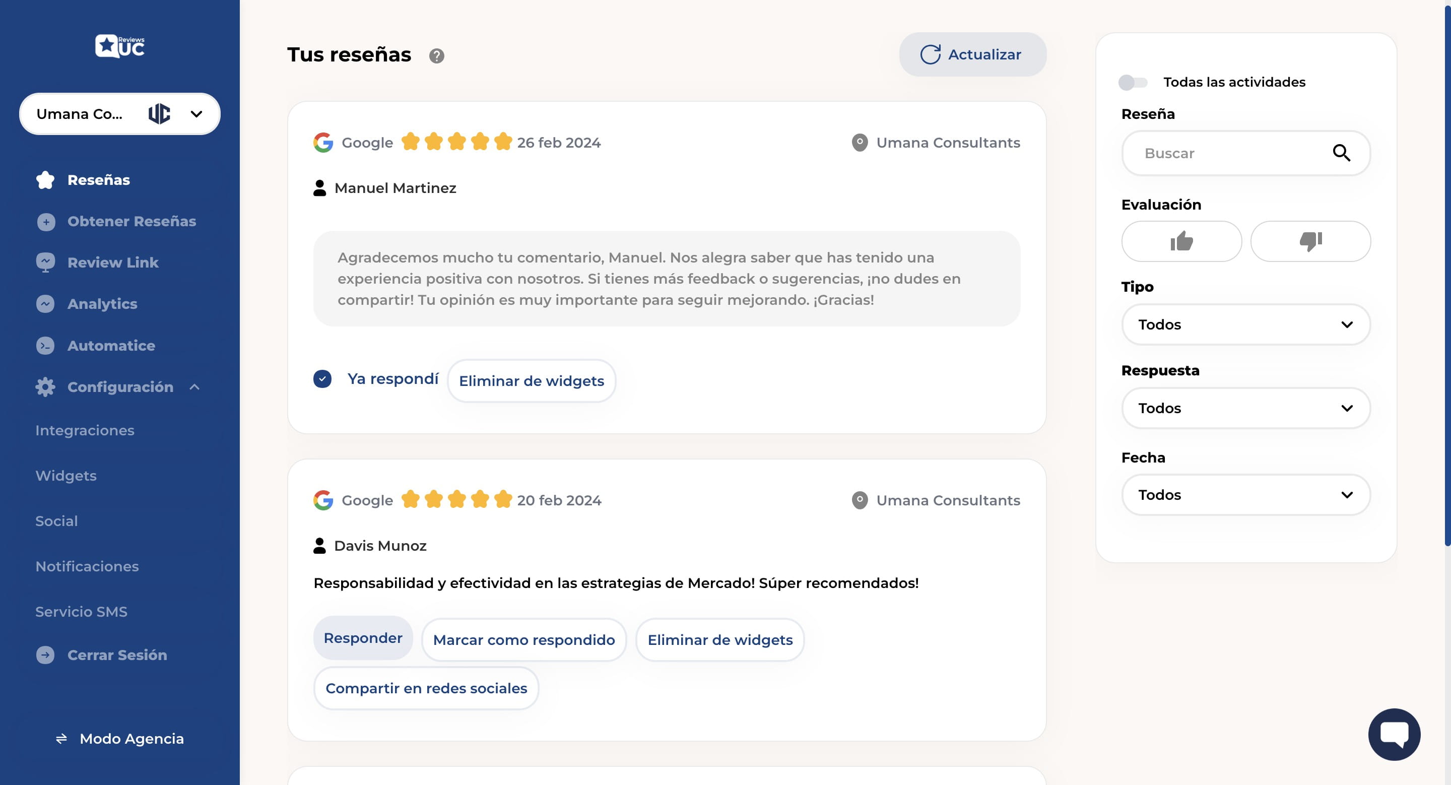 Si todo salió perfecto, acá nos deberá aparecer las reseñas que tenemos actualmente con Google. y listo!  🚀