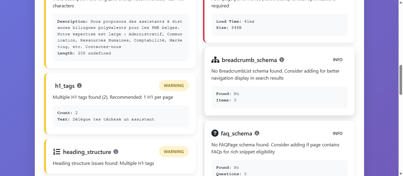 Cette tuile detecte la presence d'un breadcrumb list schema, un paramètre qui améliore la visibilité du site