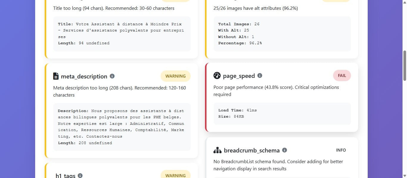La page speed est en statut ''Fail'' car le score est critique pour le SEO du site et la vitesse a un impact négatif sur la naviquation des utilisateurs