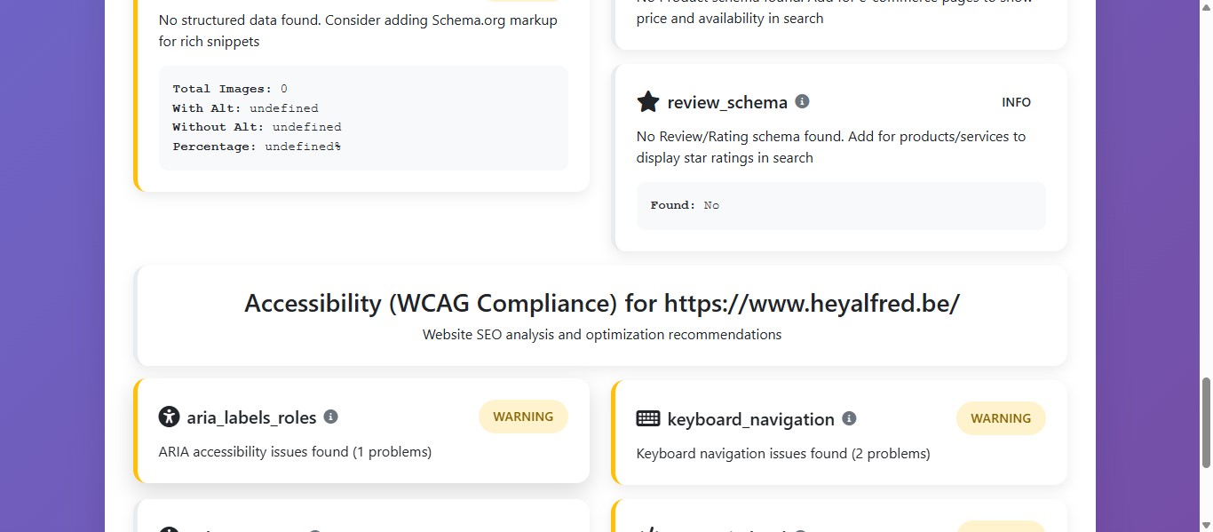 ARIA signifie "Accessible Rich Internet Applications". C’est un ensemble de règles qui aident les utilisateurs de lecteurs d’écran (ces outils qui lisent le texte à haute voix pour les personnes malvoyantes) à comprendre un site web.
Il y a ici un avertissement car le site semble manquer certains rôles ARIA ou des étiquettes ARIA qui sont nécessaires pour améliorer la navigation pour les utilisateurs de lecteurs d'écrancomme les utilisateurs malvoyants ou aveugles.