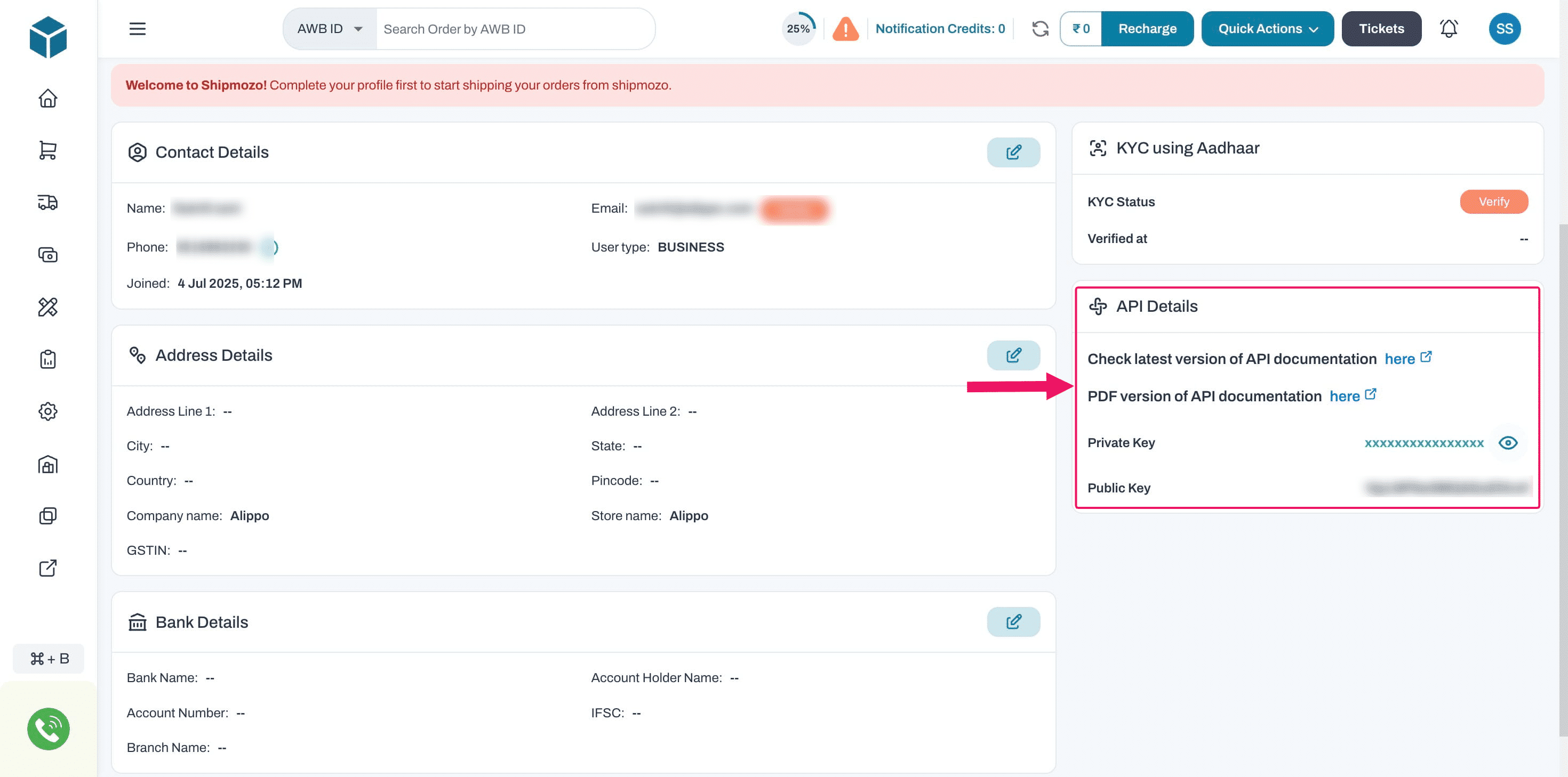 Scroll to **API Credentials**
