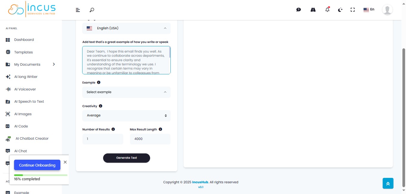 Click on "Generate Text"