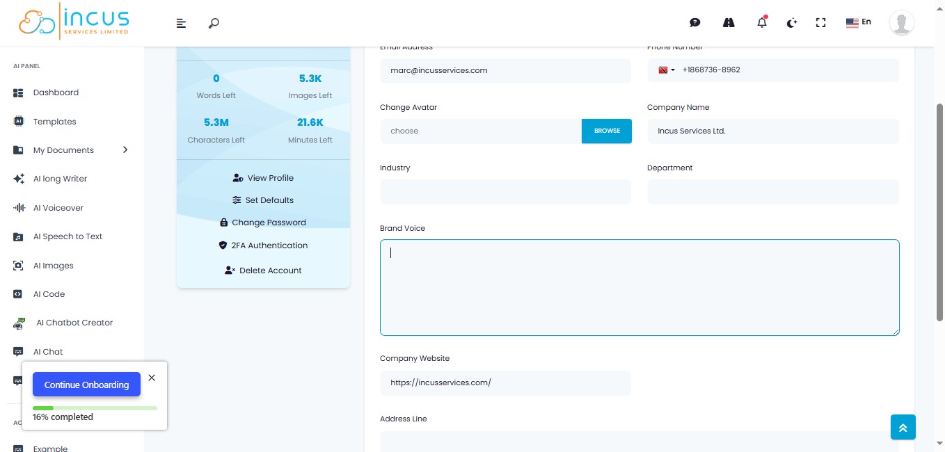 Click the "Brand Voice" text field. And Paste the generated text
