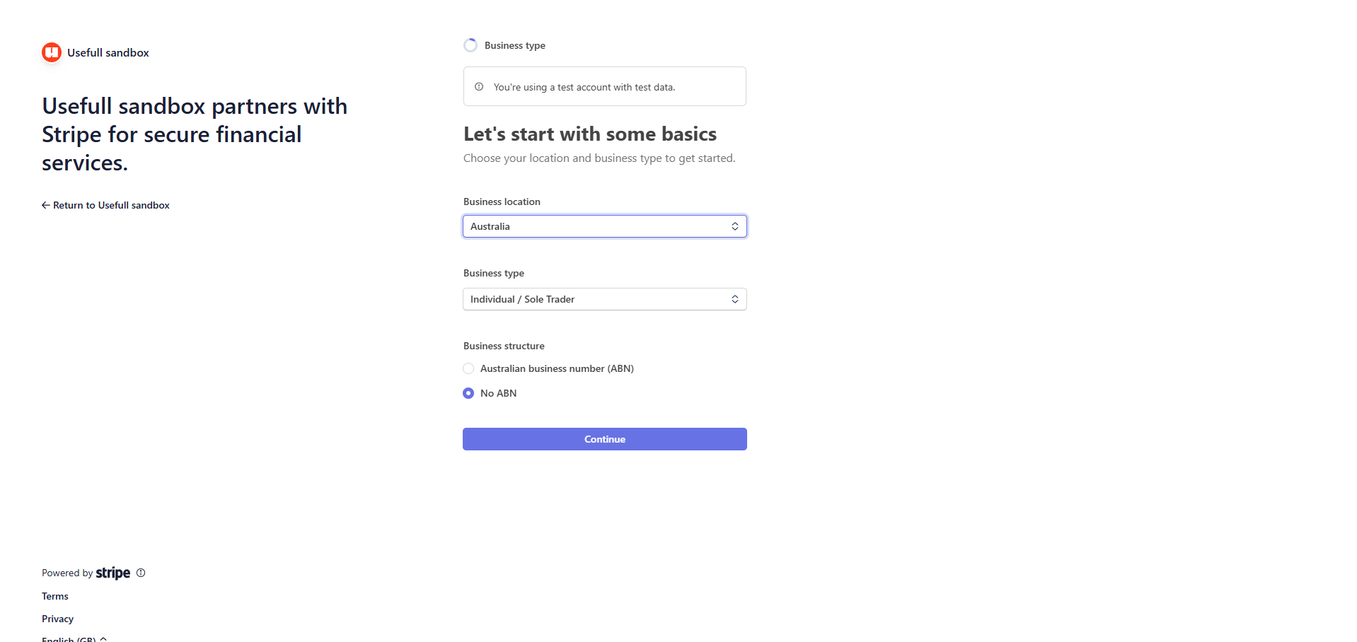 You will now be temporarily redirected to Stripe to complete your account setup. Please note that Usefull does not store any customer credit card information—this is all securely managed by Stripe.