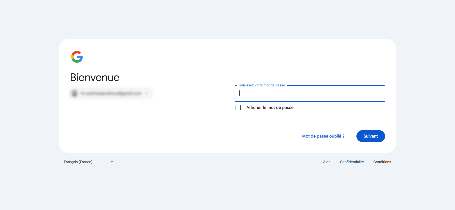 Entrez votre mot de passe.