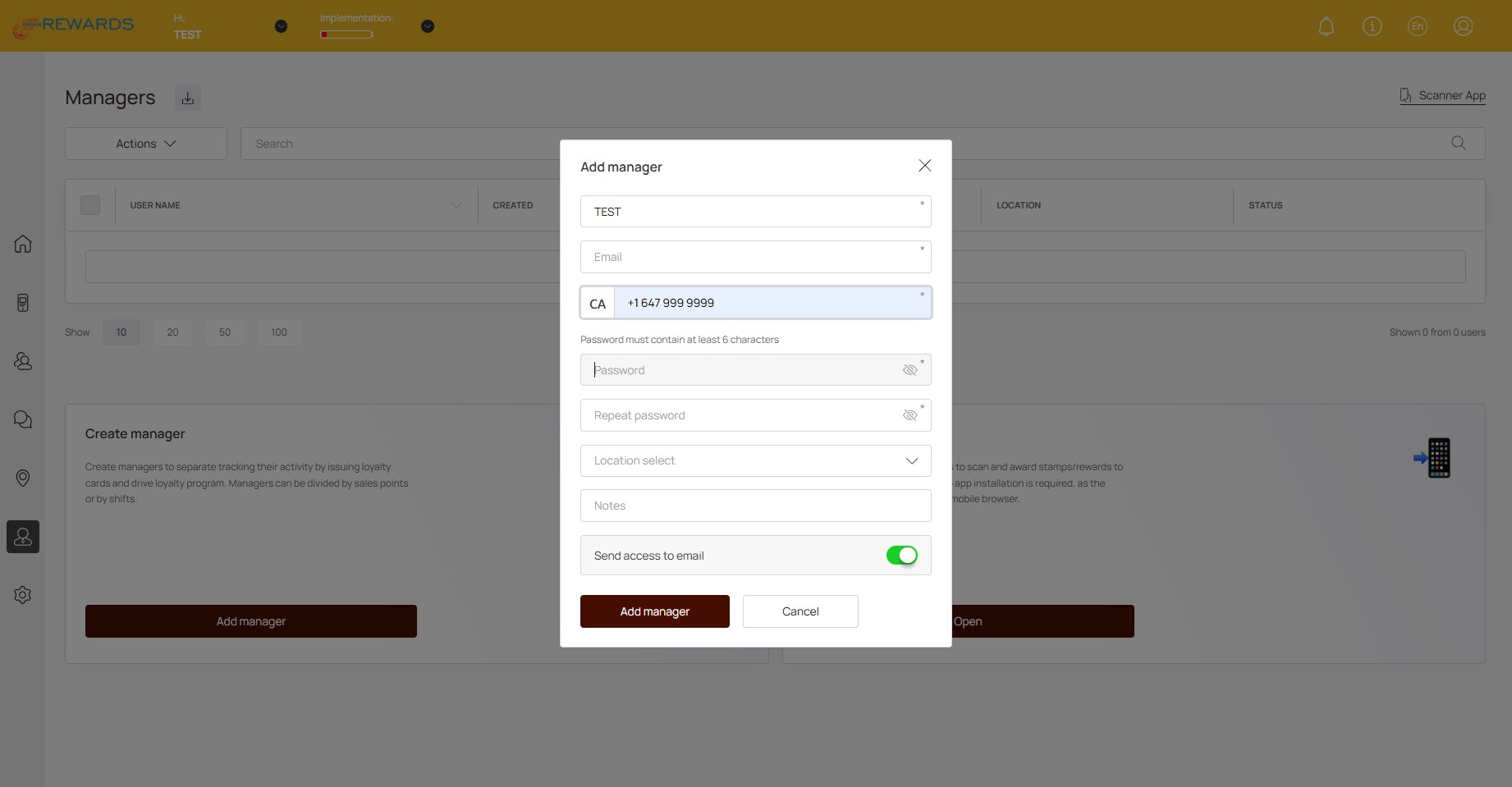 Click here to set Password