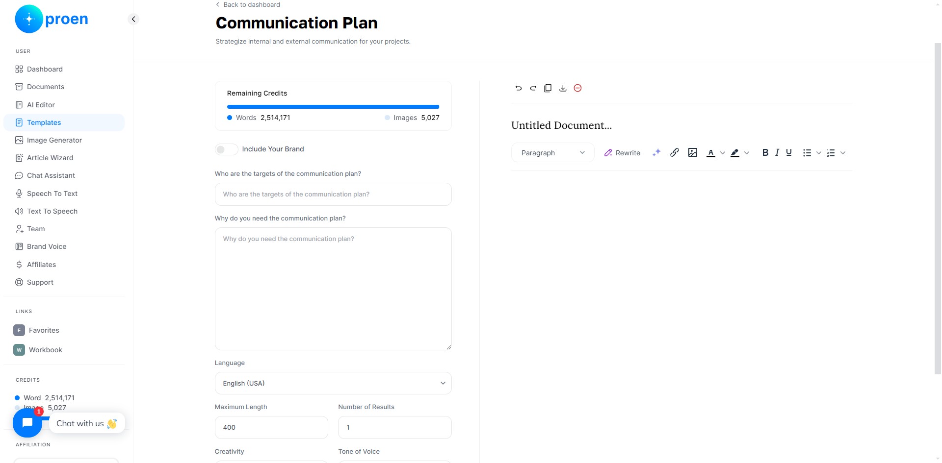 Enter the targets of the communication plan