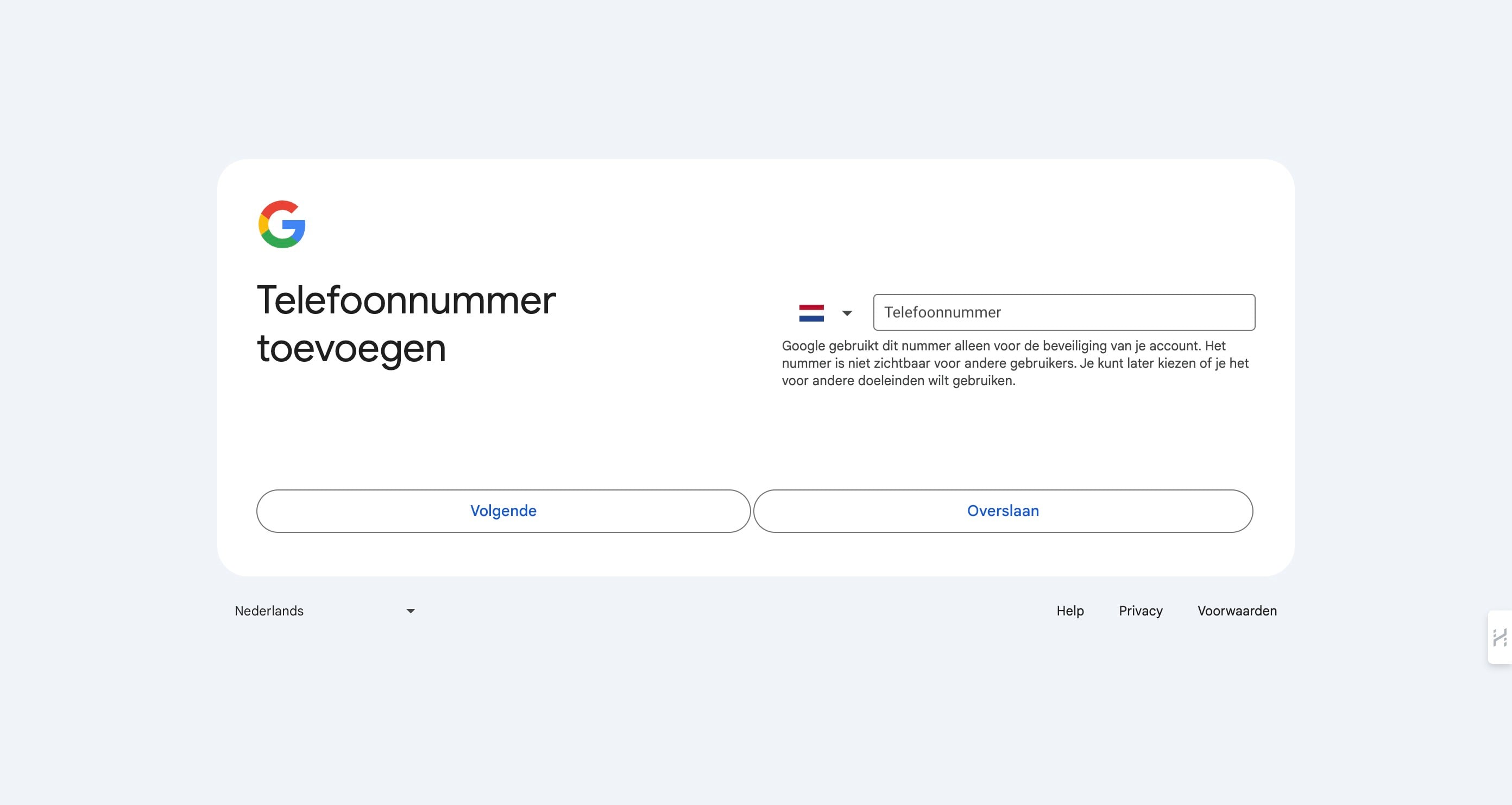 Voeg je telefoonnummer toe als extra beveiliging van je account. 