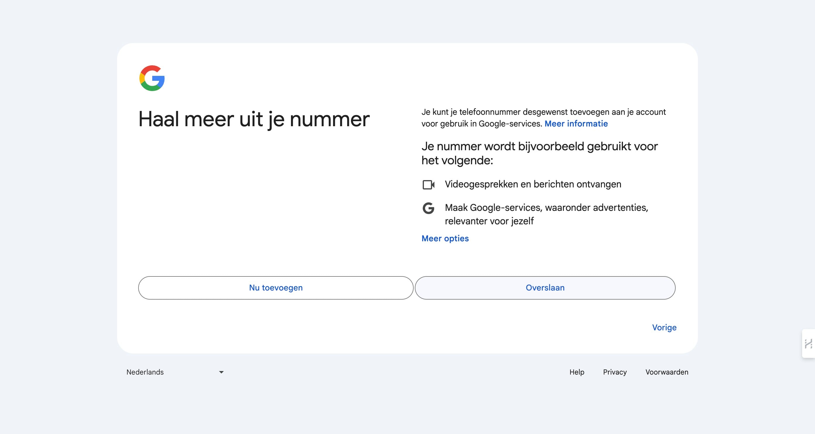Mocht je geinterreseerd zijn in andere Google diensten dan kun je dsat hier aangeven. Voor een Google ID en je werk als data analyst is dit niet nodig. 