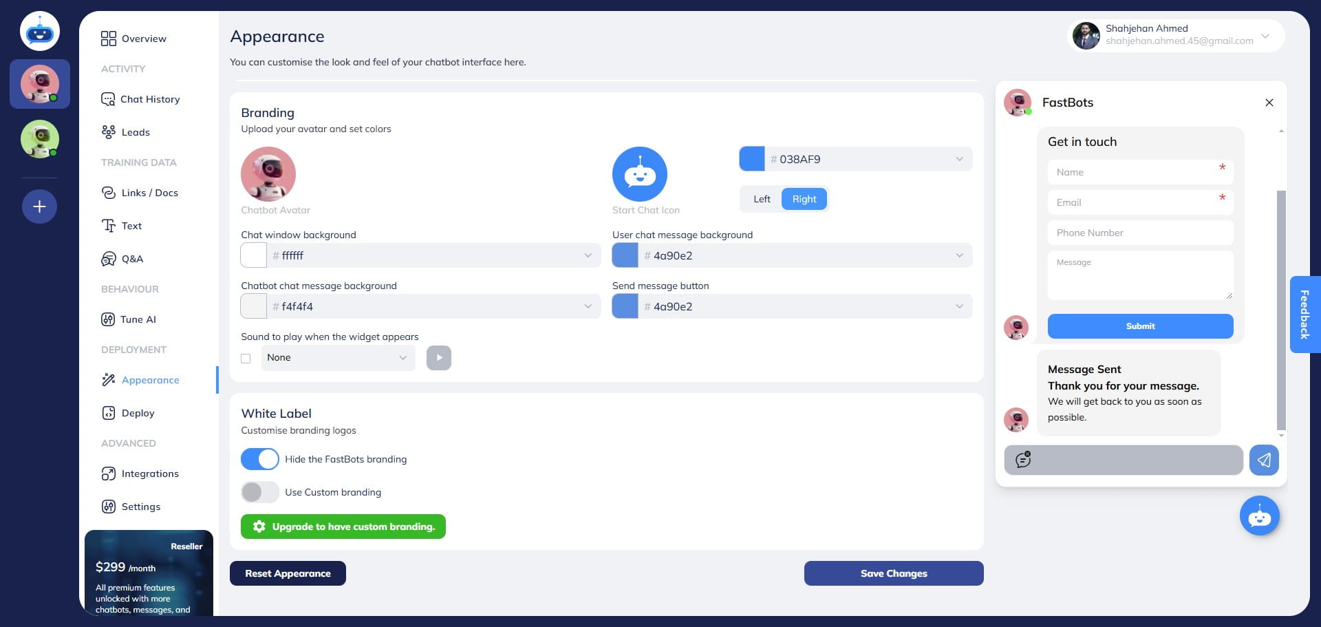Done 🚀 "Powered By Fastbot" branding has been removed successfully from the bottom of the Chatbot window.