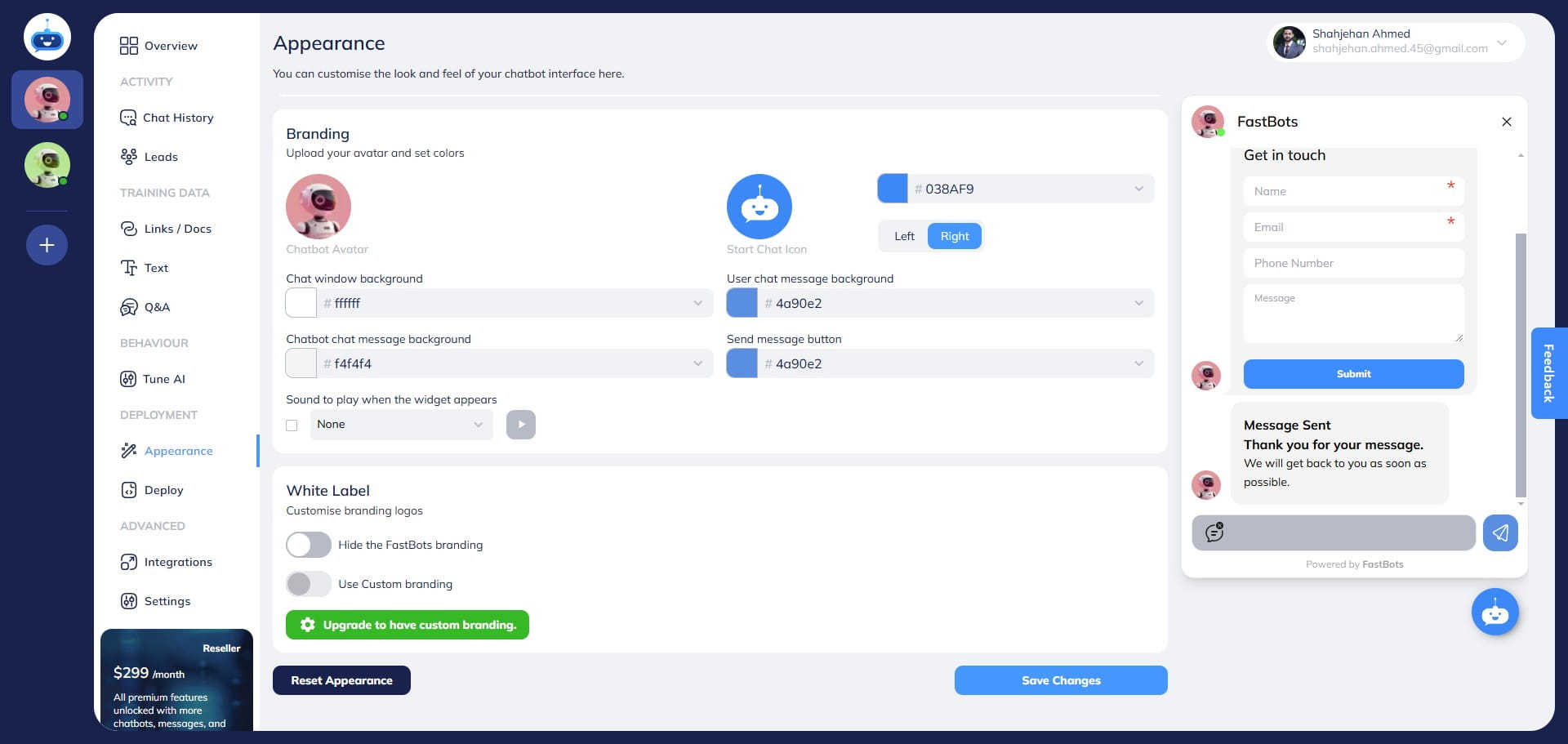 Scroll down to the bottom of the page and turn on the "Hide the Fastbot Branding" button.