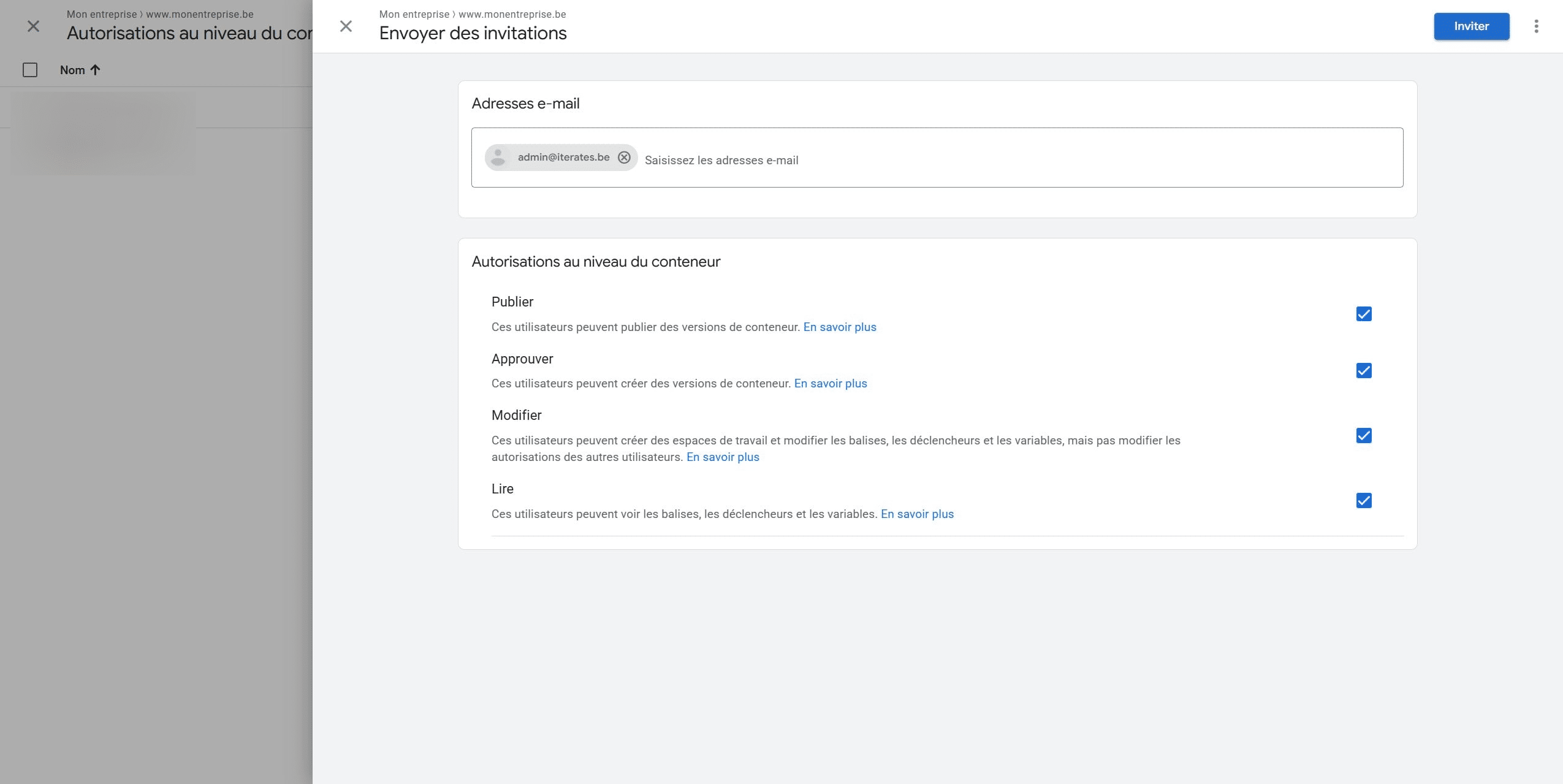 Cliquez sur le bouton ‘Inviter’ pour envoyer la demande d’accès.
