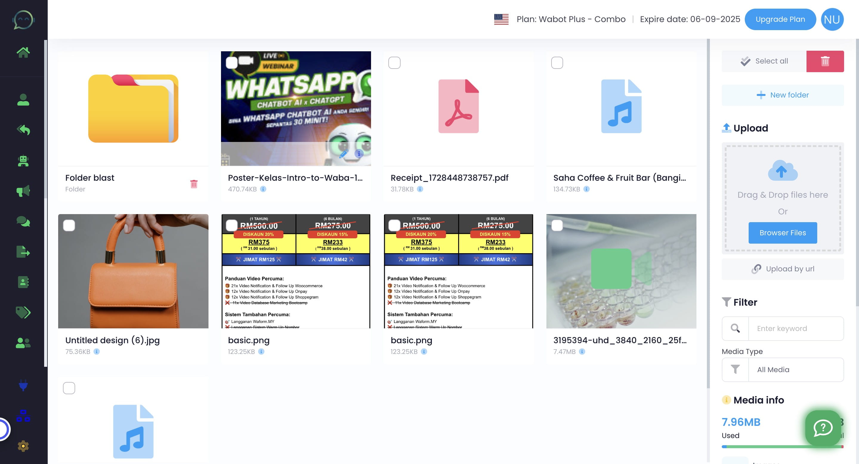 Once uploaded, you can see it inside here. Then click the icon ℹ️