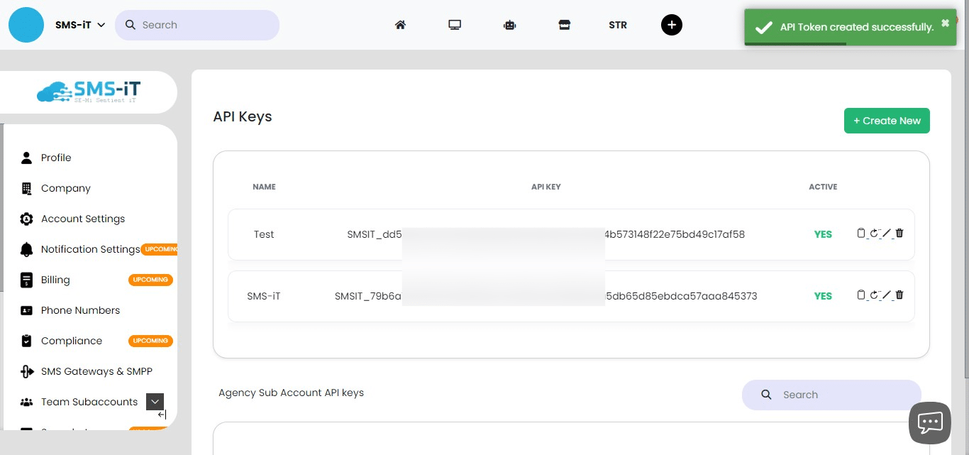 After saving, your new API token will be generated and displayed.