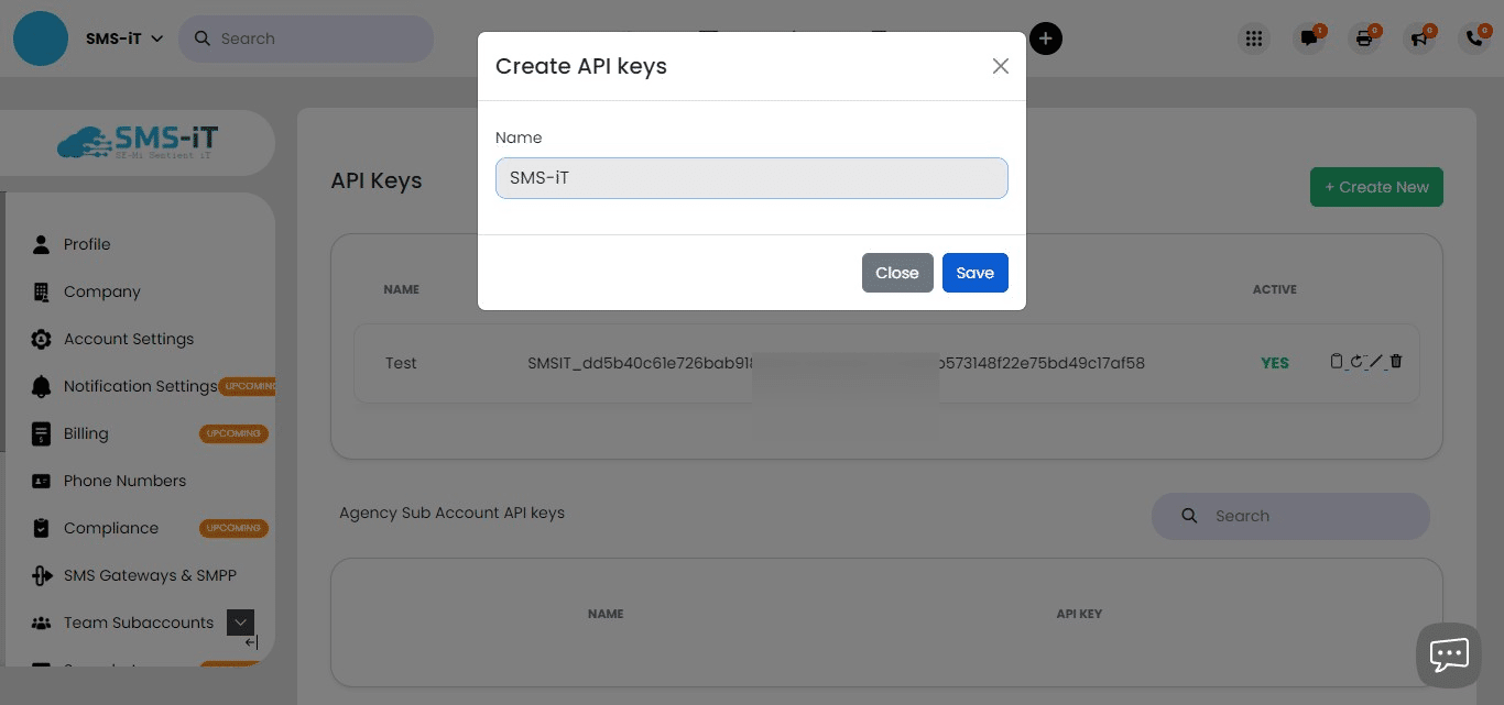 Assign a descriptive name to your new API key, then click the "Save" button to create it.