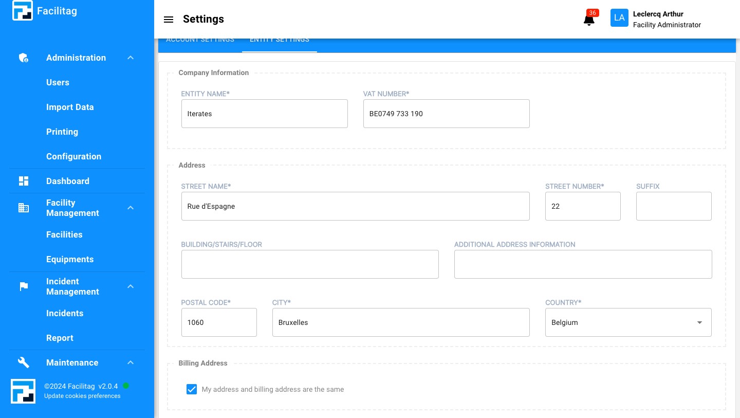 Explore the entity settings and click on the one you want to change