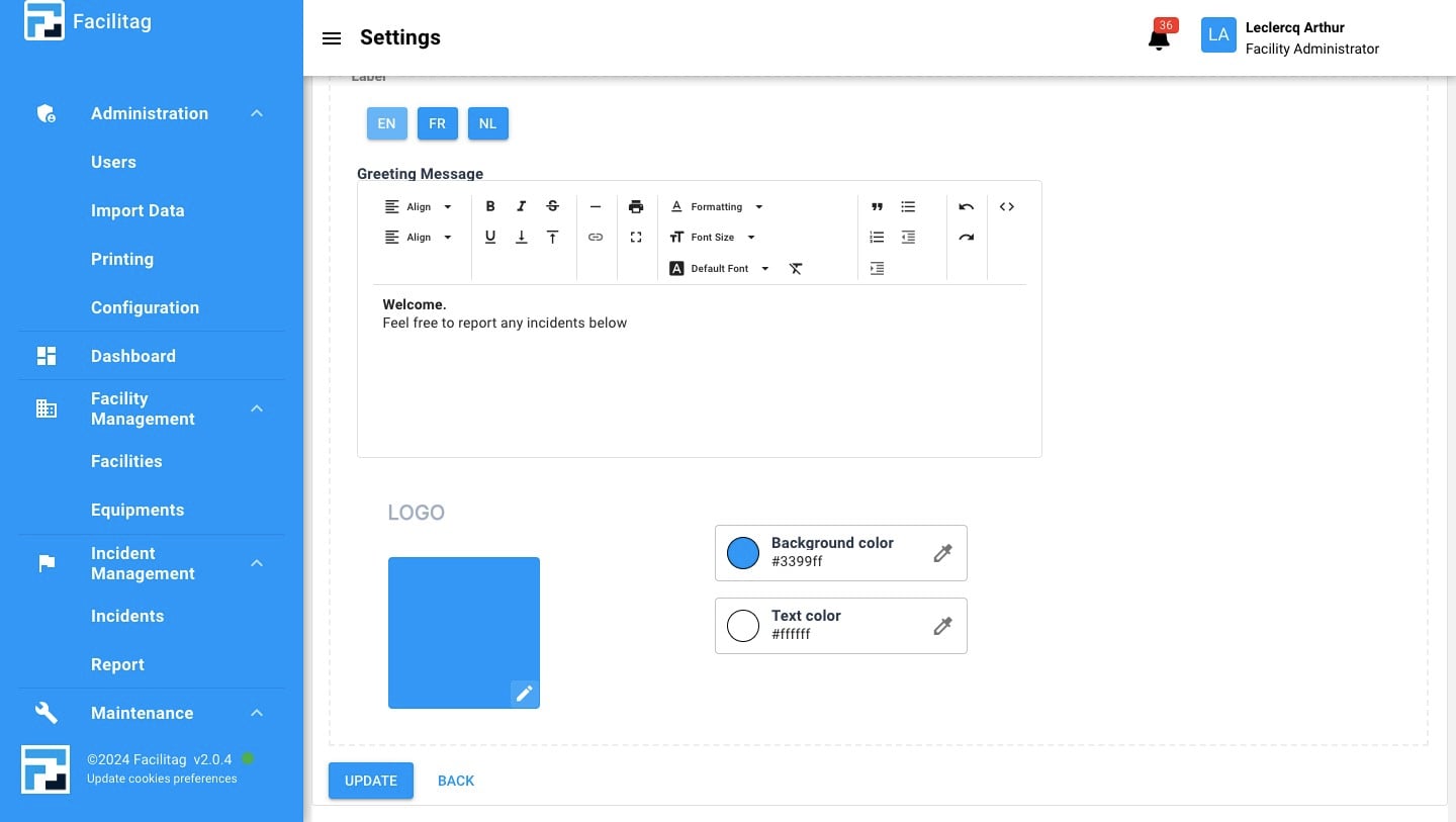 Click this icon to change logo