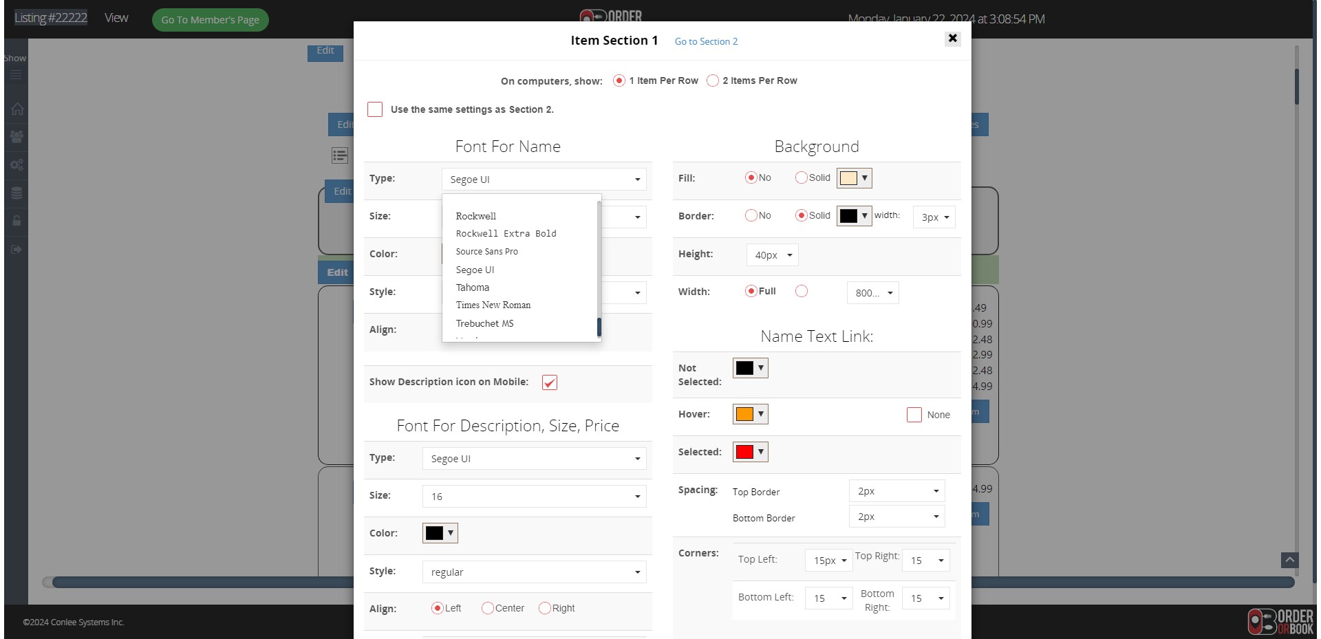 Click on "Font For Name"