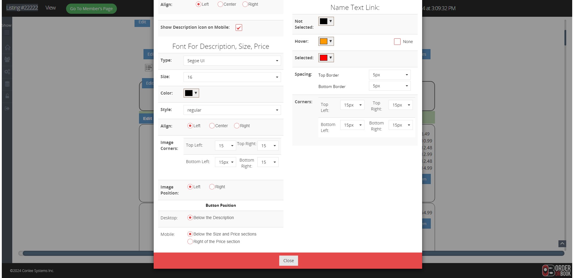 Click on "Right of the Price section"