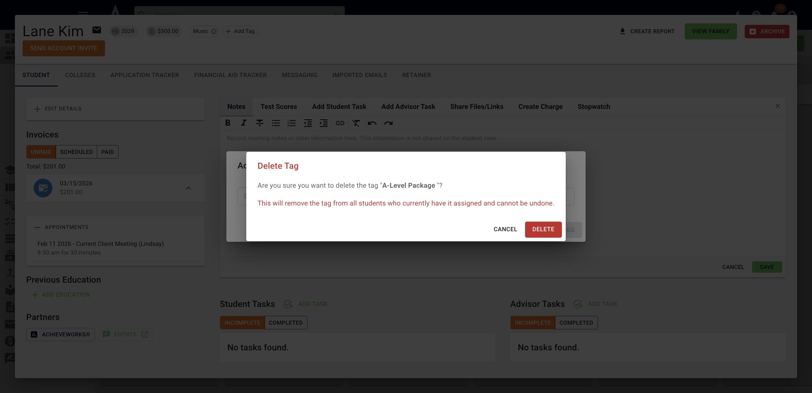 Click on **Delete** to finalize your decision. 