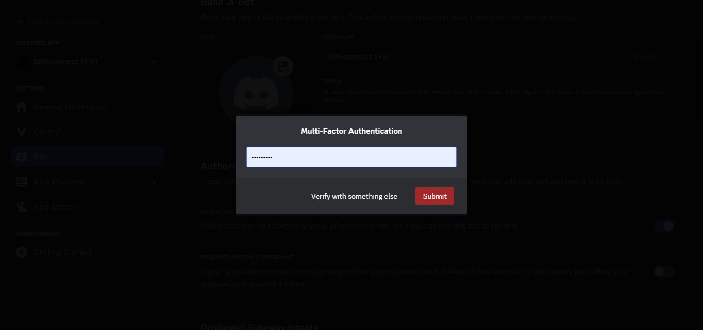 Enter your password for Multi-Factor Authentication and click on "Submit"
