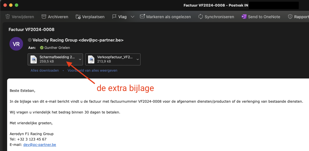 Klaar 🚀, de verzonden email bevat de geselecteerde extra bijlage.