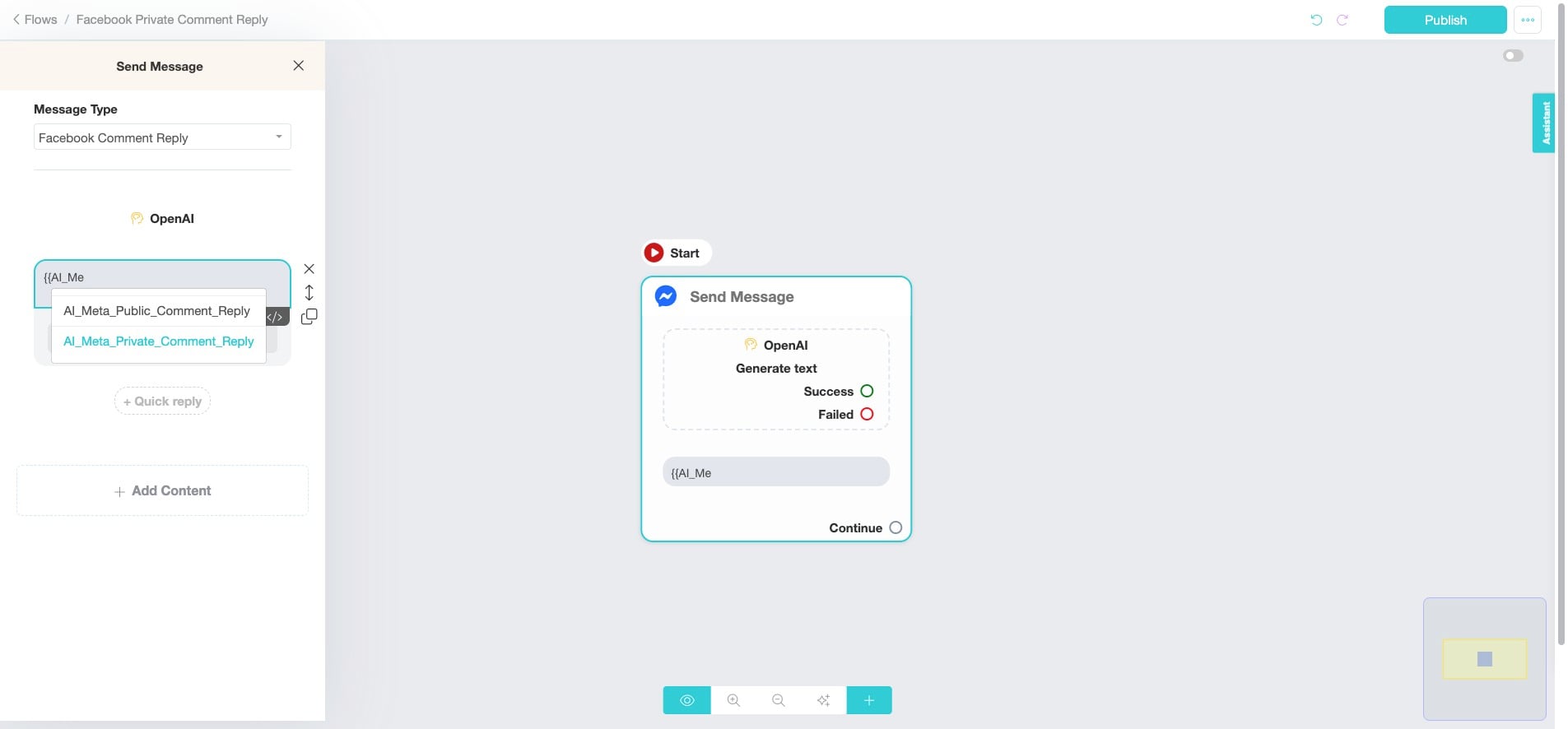 Click "AI_Meta_Private_Comment_Reply"