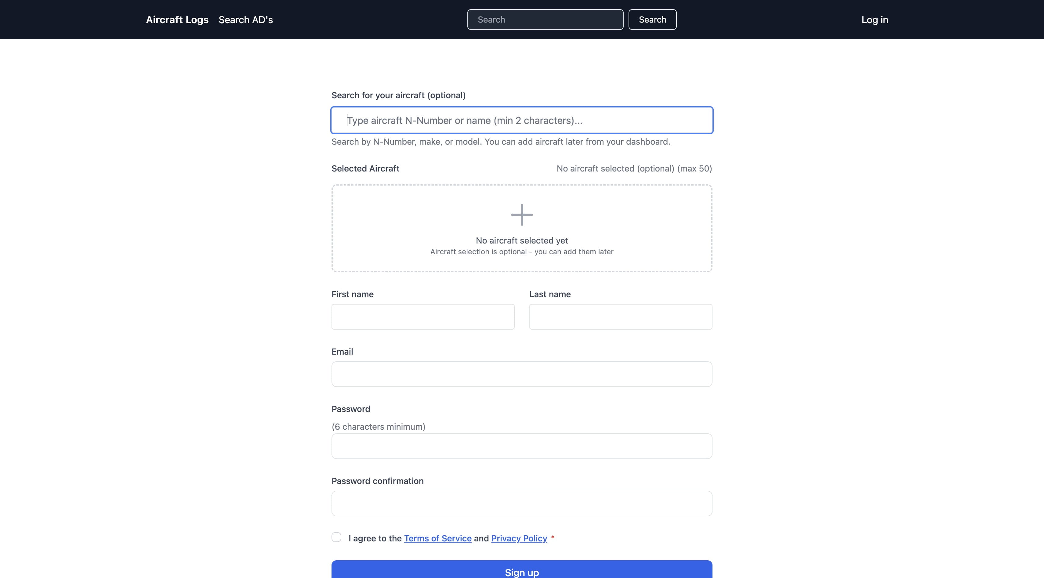Click here
Start typing the aircrafts registration number without the N