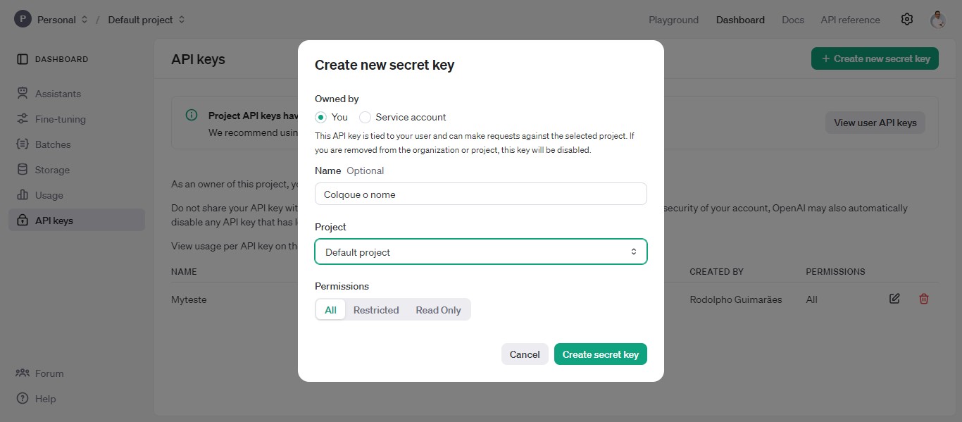 Click on "Default project"