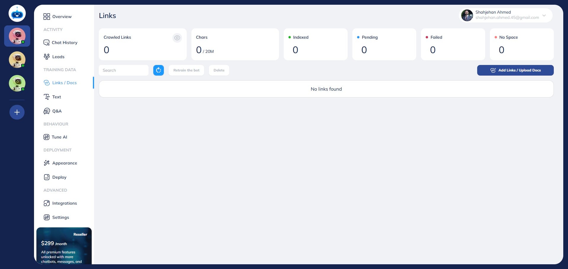 Click on "Add Links / Upload Docs"
