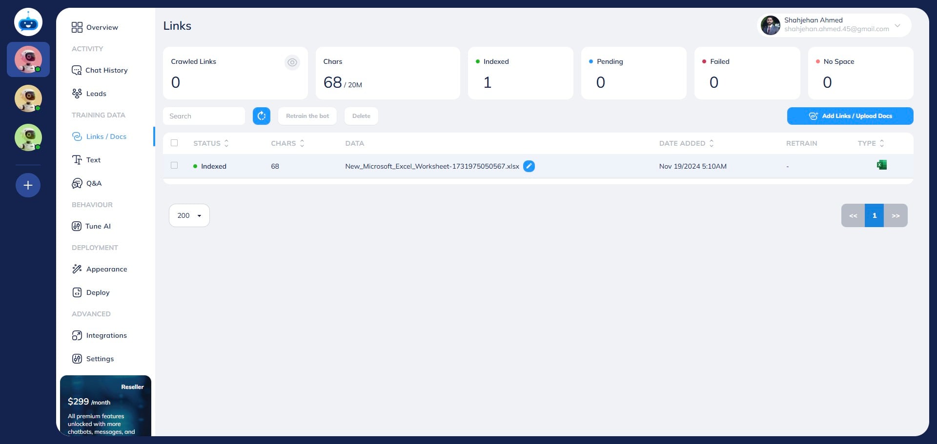 Done 🚀. You have successfully added the Excel file to your chatbot training. 