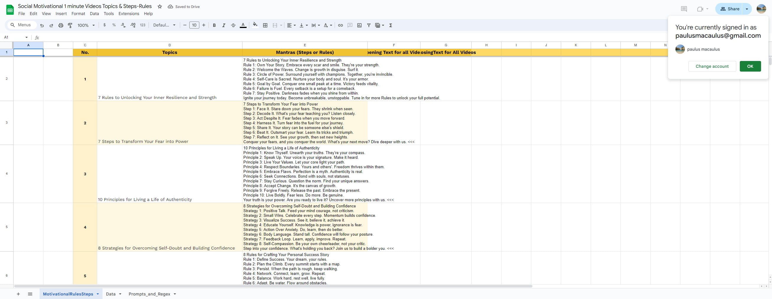Click the Video Content Cell  (Column E ) that you want to create the Video For, be sure it hasn't already been made (check for a tick in Colum C) 