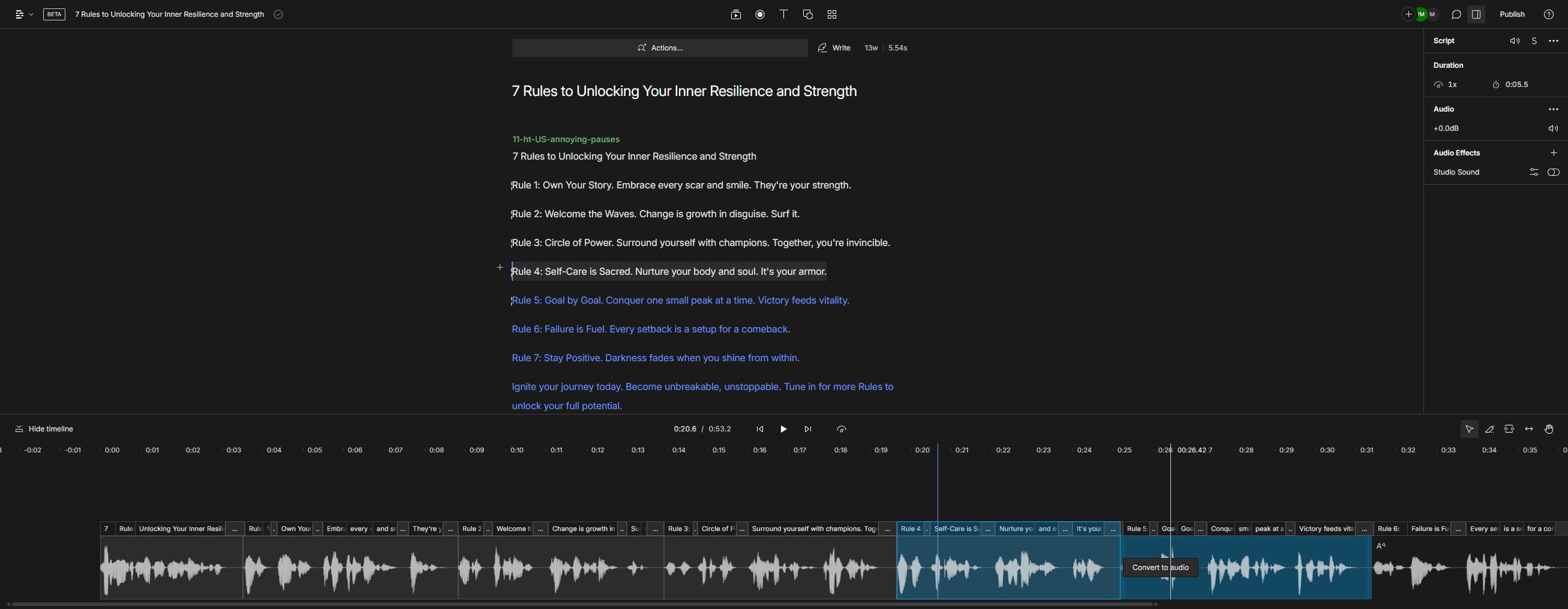 Click on "Convert to audio"