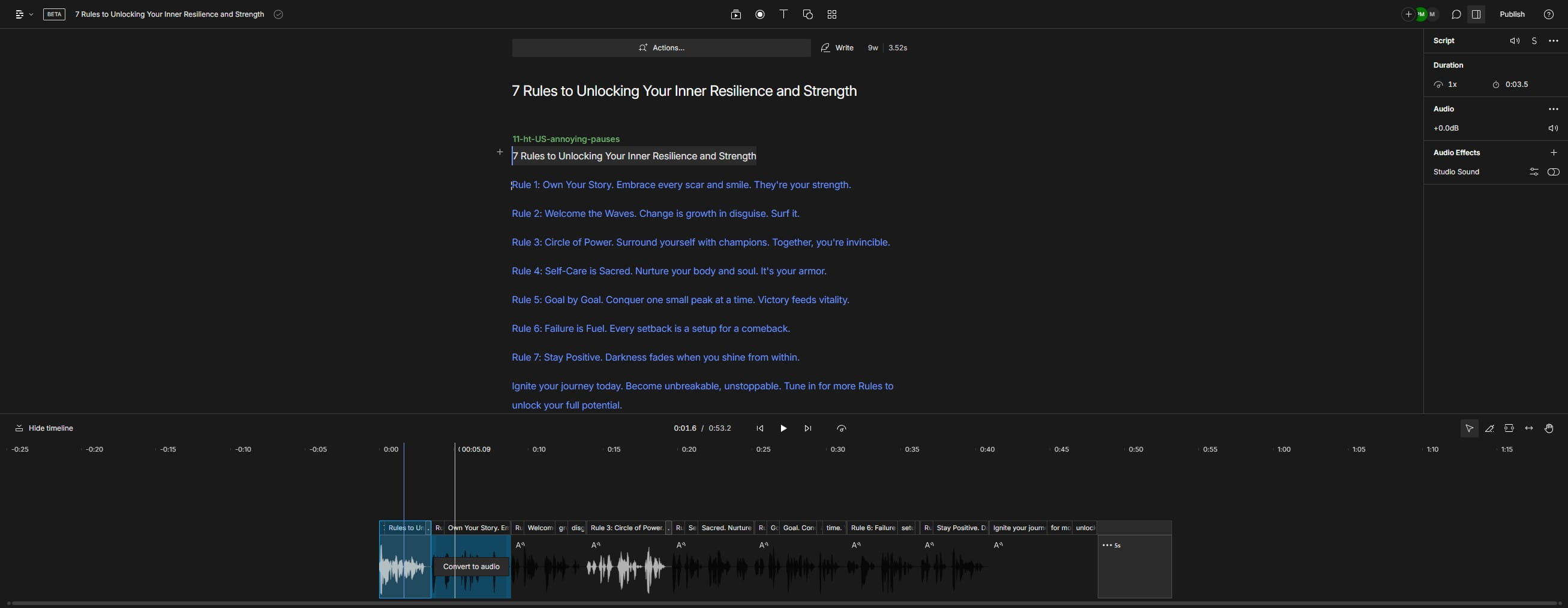 Click on "Convert to audio"