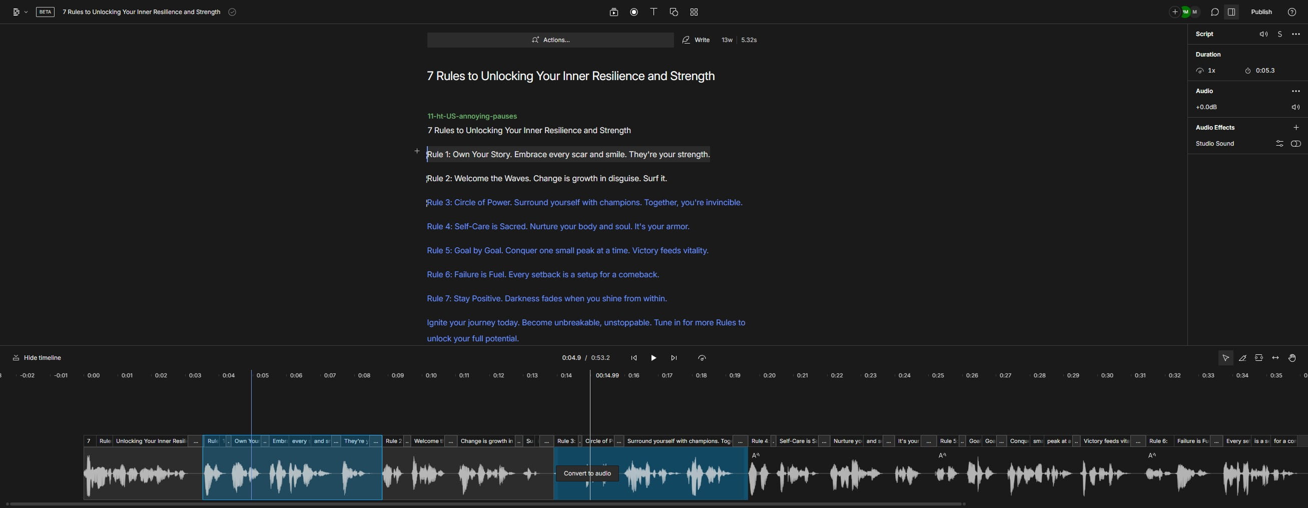 Click on "Convert to audio"
