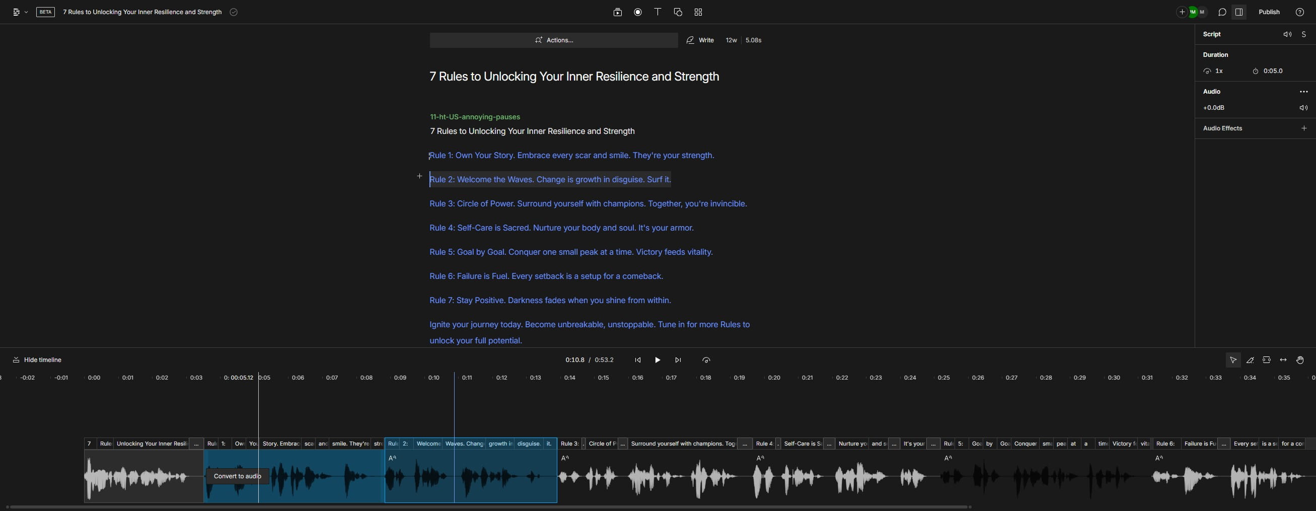 Click on "Convert to audio"