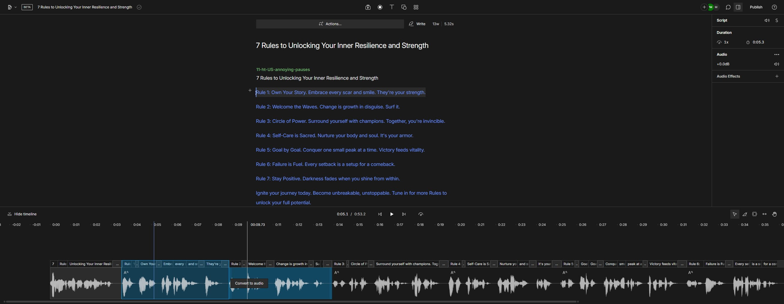 Click on "Convert to audio"