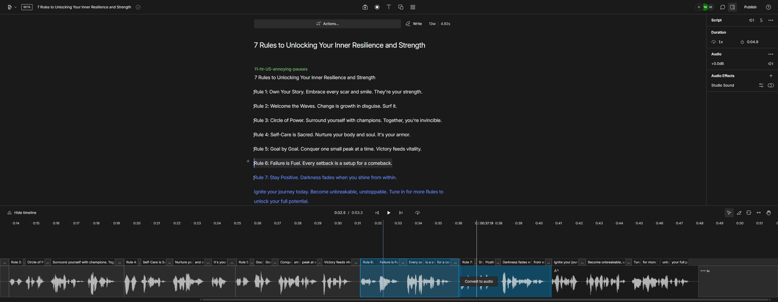 Click on "Convert to audio"