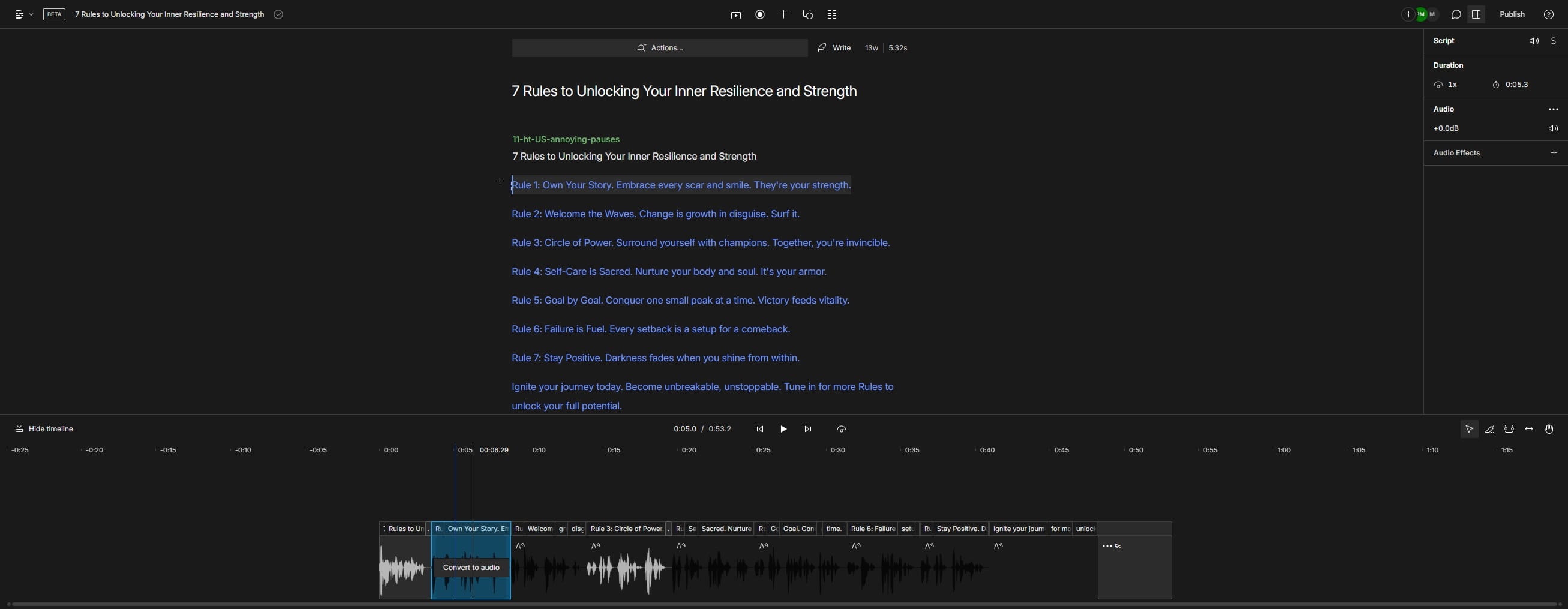 Click on "Convert to audio"