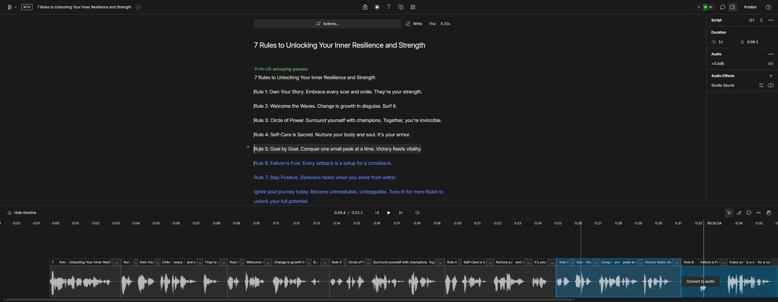 Click on "Convert to audio"