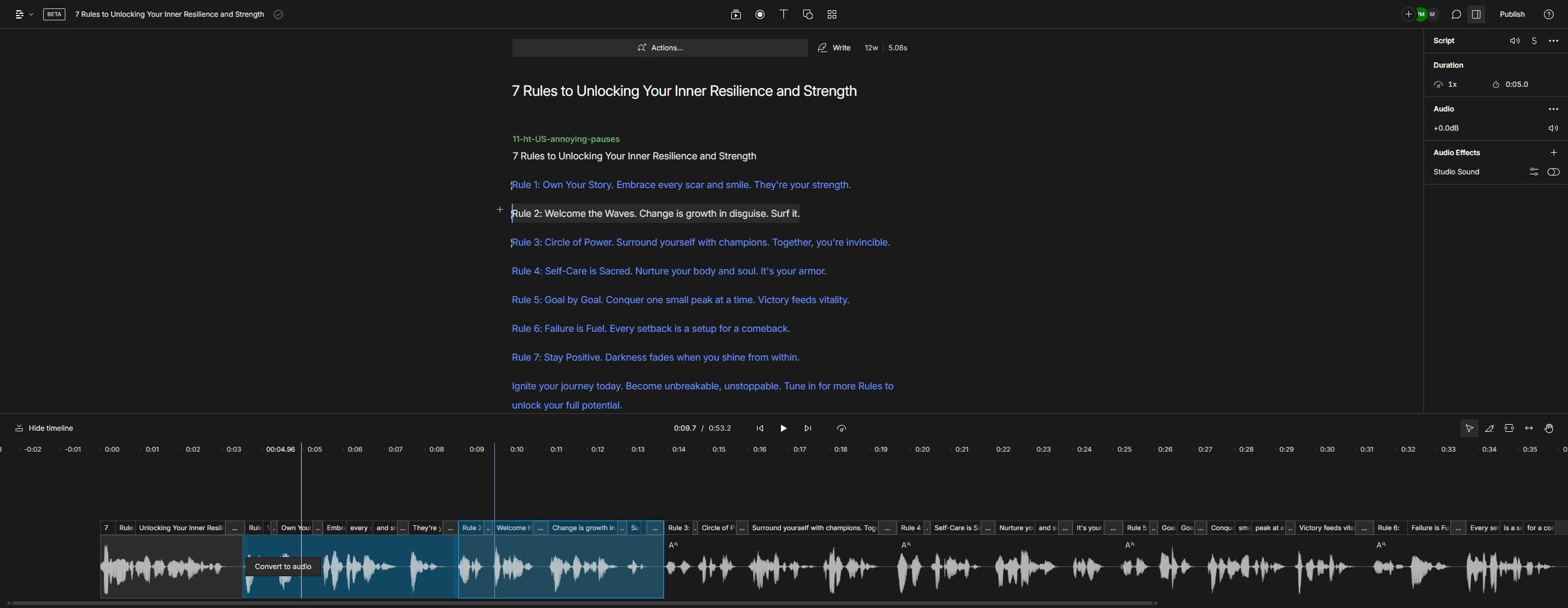 Click on "Convert to audio"