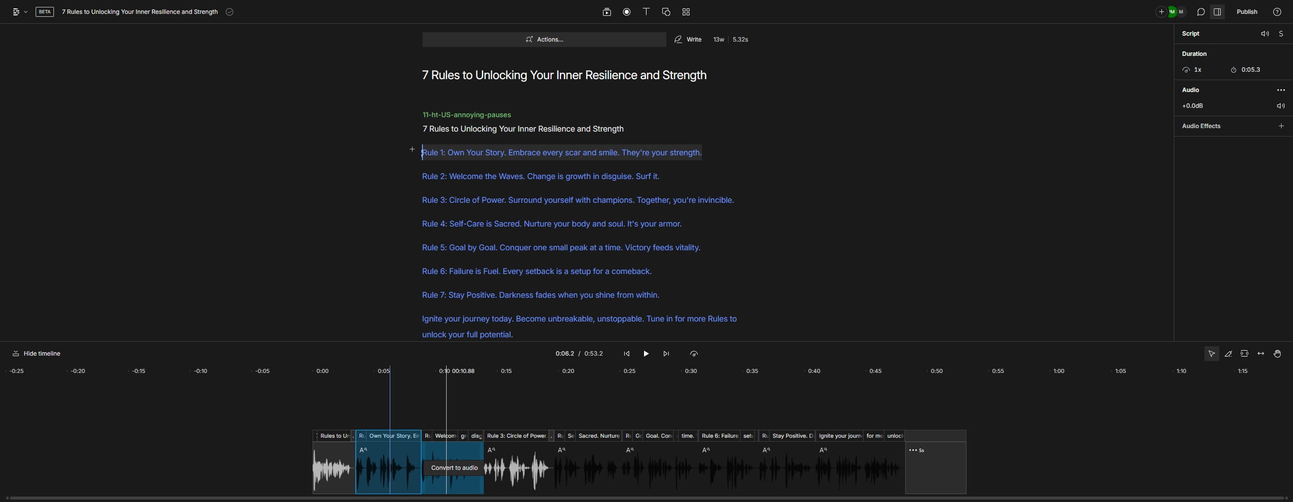 Click on "Convert to audio"