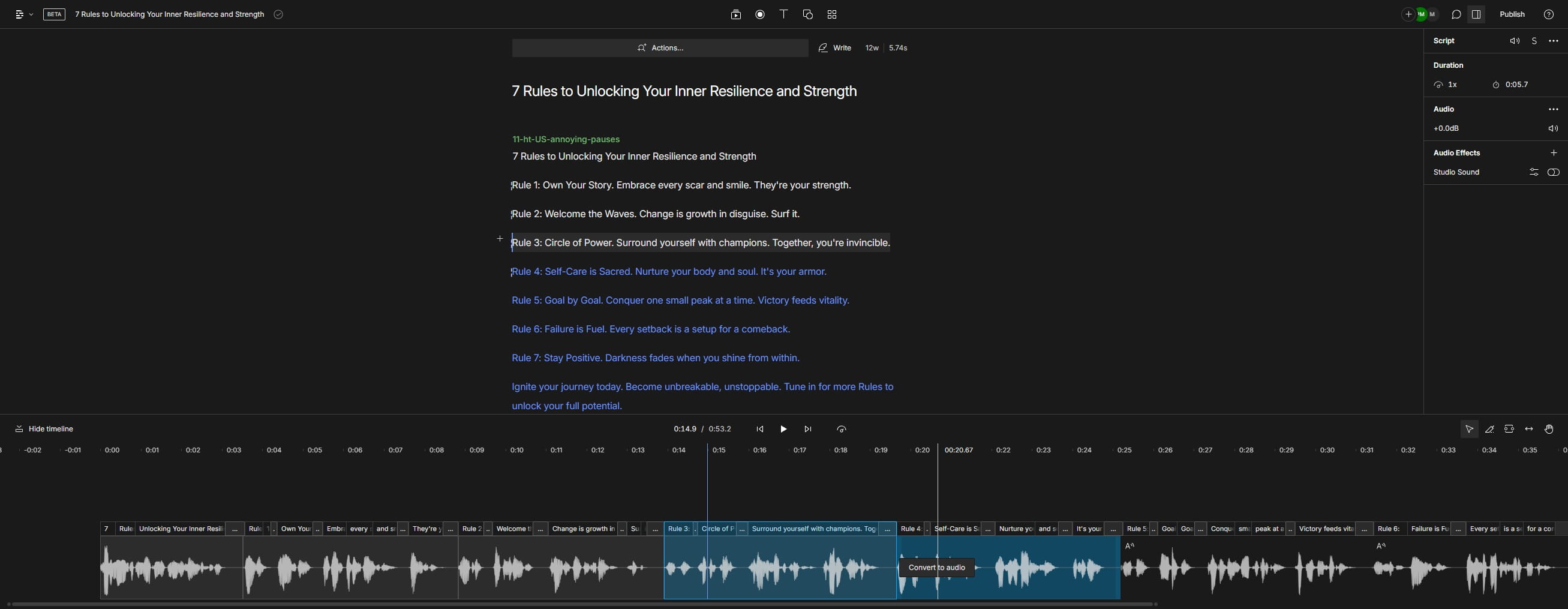 Click on "Convert to audio"