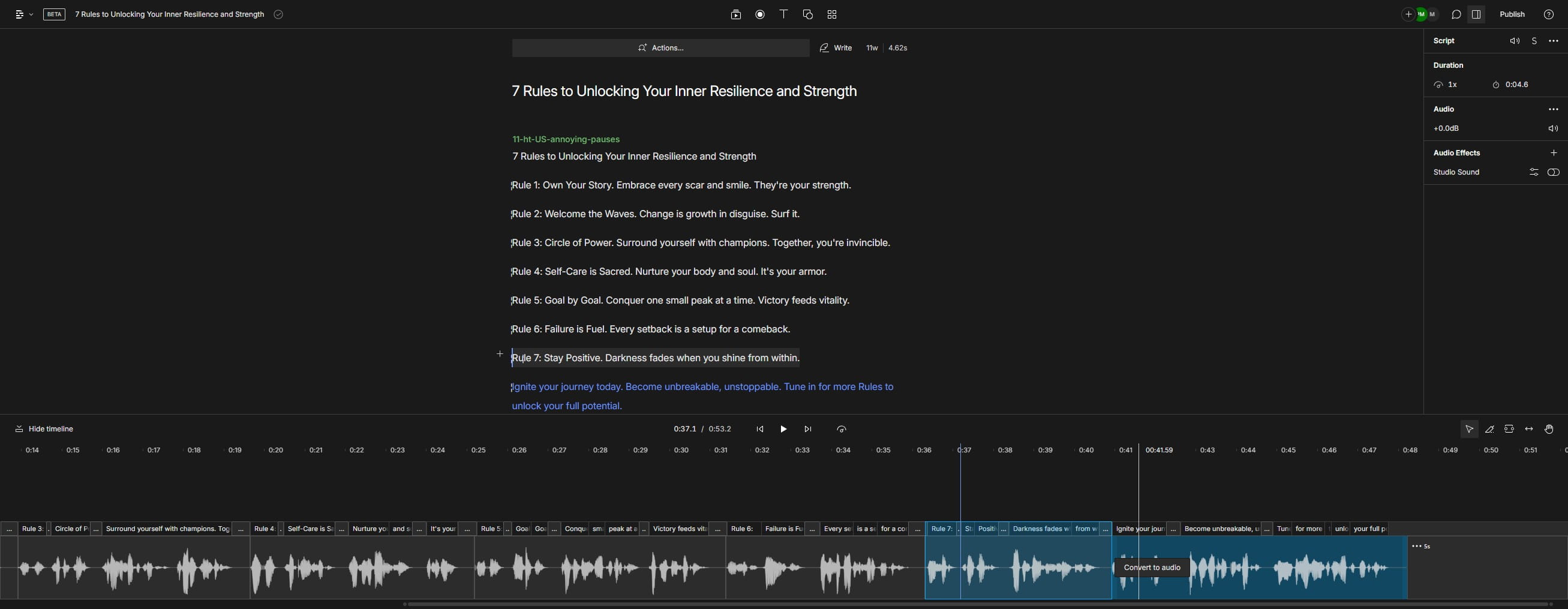 Click on "Convert to audio"
