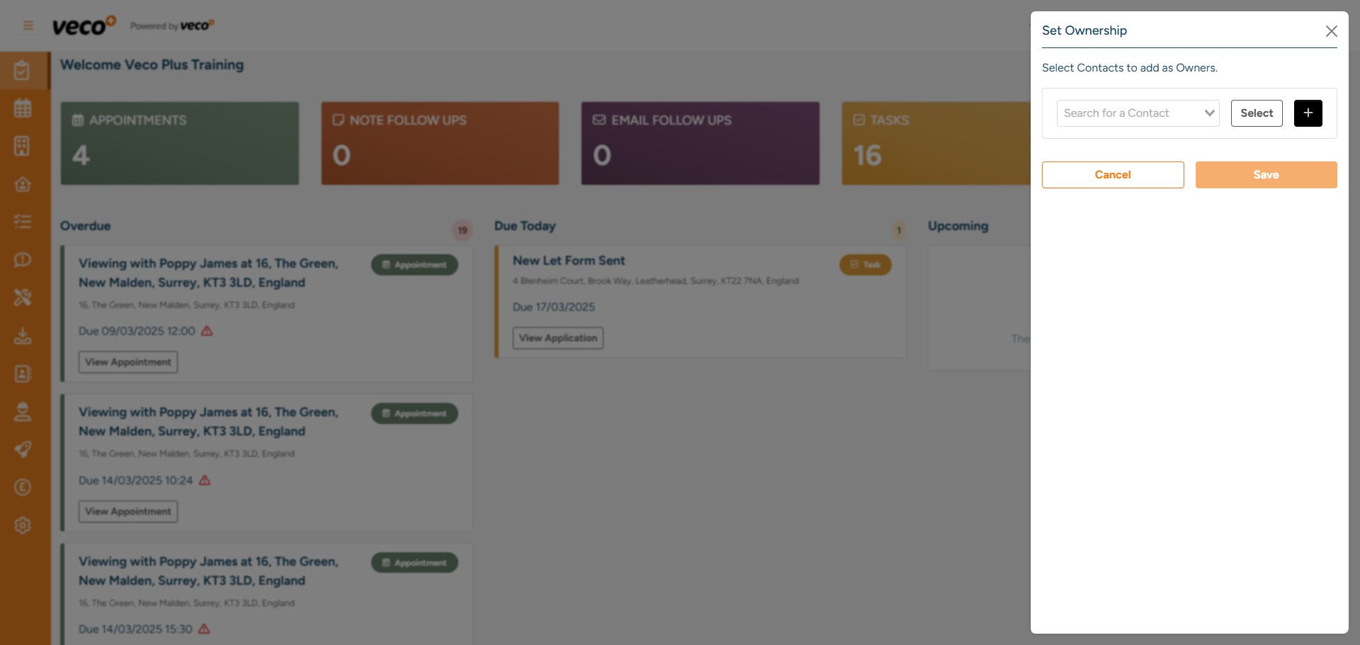 You can then either search for an existing owner or add a new one by selecting 'New Contact'