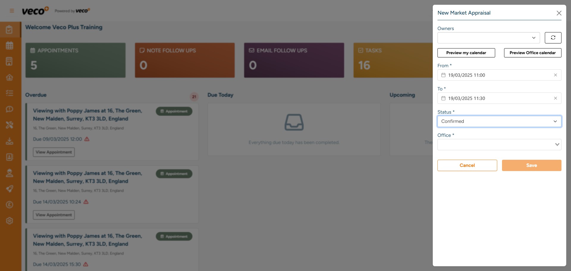 Select a 'Status' for the appointment and 'Save'